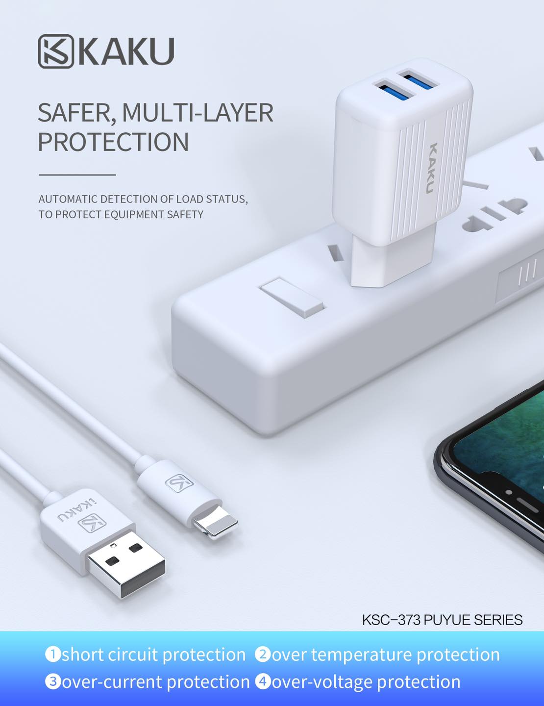 Bộ sạc nhanh 2.4A KAKU KSC-373 (cáp usb ra iphone lightning) (cóc 2 cổng usb) chính hãng [BH 3 tháng]