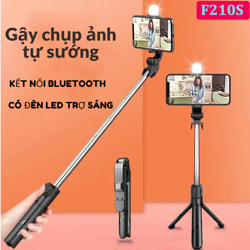 Giá đỡ 3 chân kèm remote bluetooth F210s CÓ ĐÈN LED kiêm Gậy chụp hình tự sướng SELFIE STLCK điện thoại từ xa - pin remote (nếu có) bao TEST không bảo hành[BH 1 tuần]