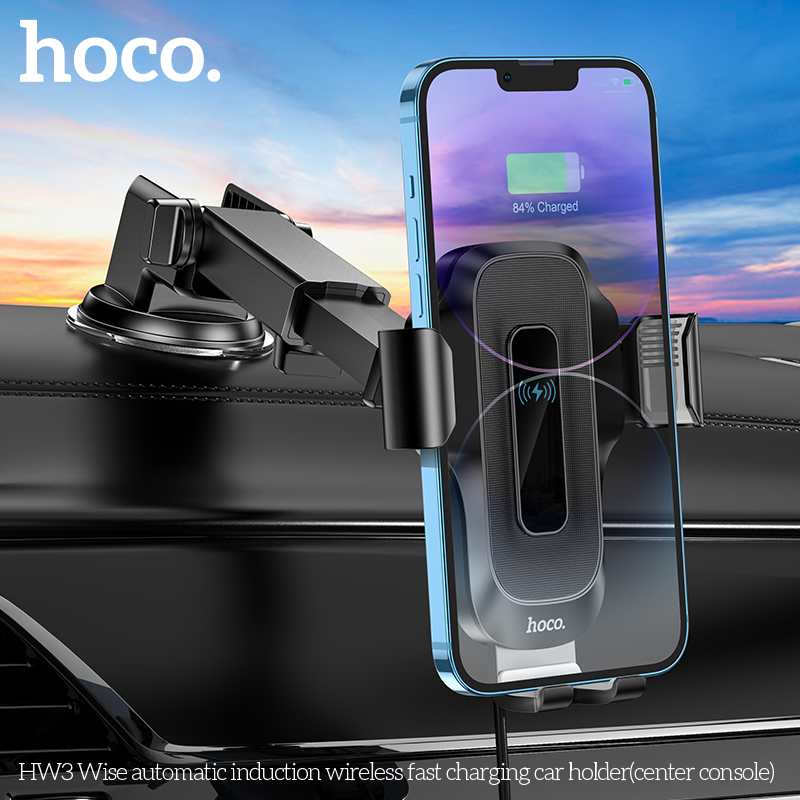 Đế sạc không dây xe hơi kiêm giá đỡ điện thoại ô tô HOCO HW3 chính hãng [BH 1 năm]