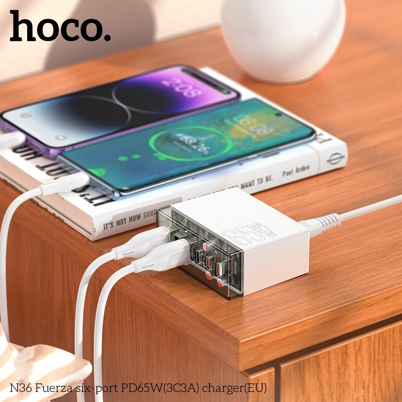 Cóc sạc nhanh 65w HOCO N36 chính hãng (3 cổng type-c PD vs 3 cổng usb QC3.0) [BH 1 năm]