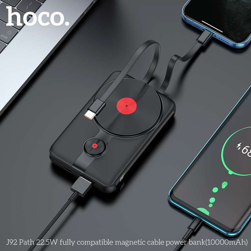 Pin sạc nhanh 22.5w không dây Hoco J92 10.000mAh magnetic QC3.0+PD 20W kèm cáp liền pin chính hãng [BH 1 năm]