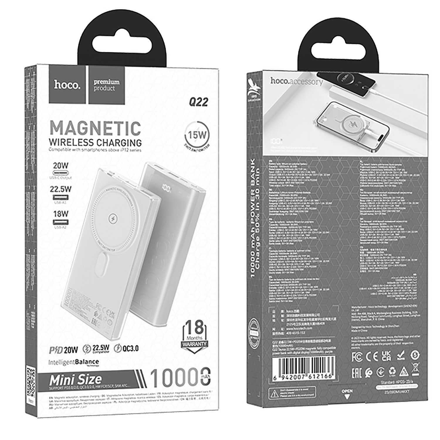 Pin sạc nhanh 22.5w không dây HOCO Q22 10.000mAh dự phòng Magnetic PD 20w chính hãng [BH 1 năm]