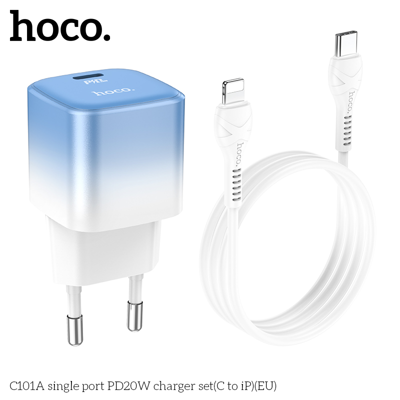 Bộ sạc nhanh 20w Hoco C101A (c-l) (cổng type C ra iPhone Lightning) QC3.0 + PD chính hãng [BH 1 năm]