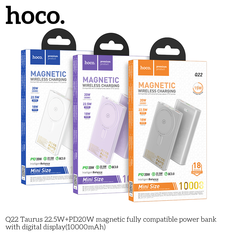 Pin sạc nhanh 22.5w không dây HOCO Q22 10.000mAh dự phòng Magnetic PD 20w chính hãng [BH 1 năm]