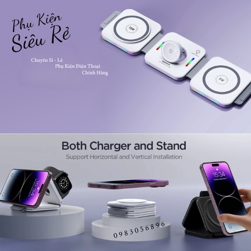 Bộ sạc, Đế sạc không dây sạc nhanh 22.5W Remax RP-W72 gấp gọn 3in1 (sạc iPhone, Apple Watch, Airpods) tiện lợi chính hãng [BH: 1 năm]