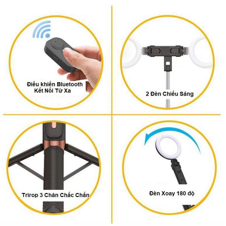 Gậy chụp hình JC-18H 2 đèn led selfie tự sướng kiêm giá đỡ 3 chân có remote bluetooth- pin remote nếu có bao TEST không bảo hành [BH 1 tuần]