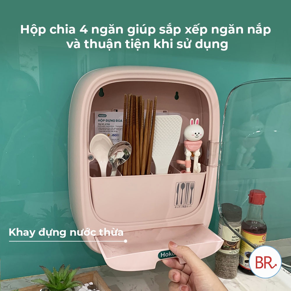 Tủ nhựa HKR6788 đựng đũa muỗng nhà bếp có nắp tiện lợi, an toàn vệ sinh [BH: NONE]