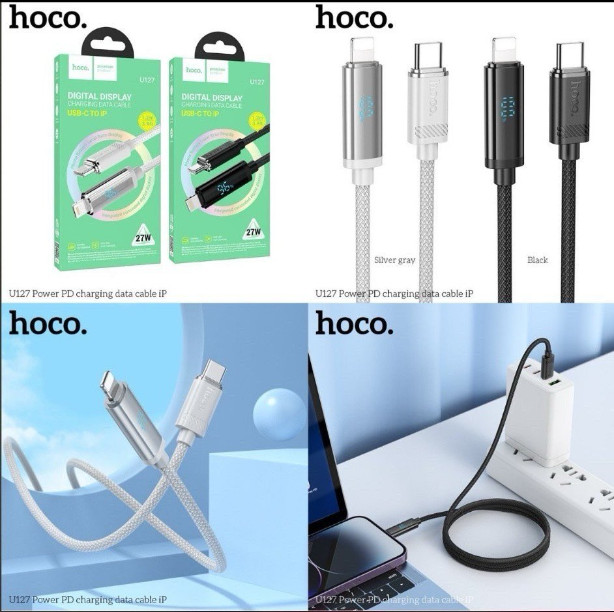 Cáp sạc nhanh PD27w HOCO U127 Type C ra Iphone C-L dây dù có báo sạc chính hãng [Bh 1 Năm]