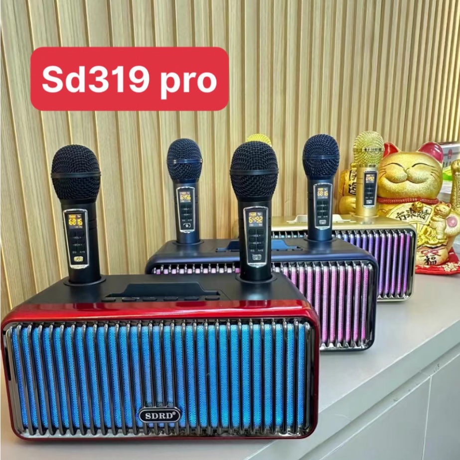 Loa bluetooth karaoke SDRD SD-319 PRO có đèn led, kèm 2 micro không dây chính hãng siêu hay [BH 6 tháng]