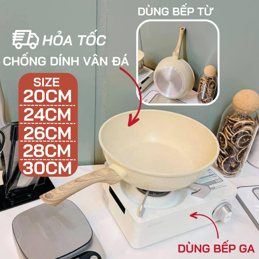 Chảo chống dính vân đá (xài được bếp từ) 20cm DẸT Emoojoo xuất Hàn [BH: NONE]