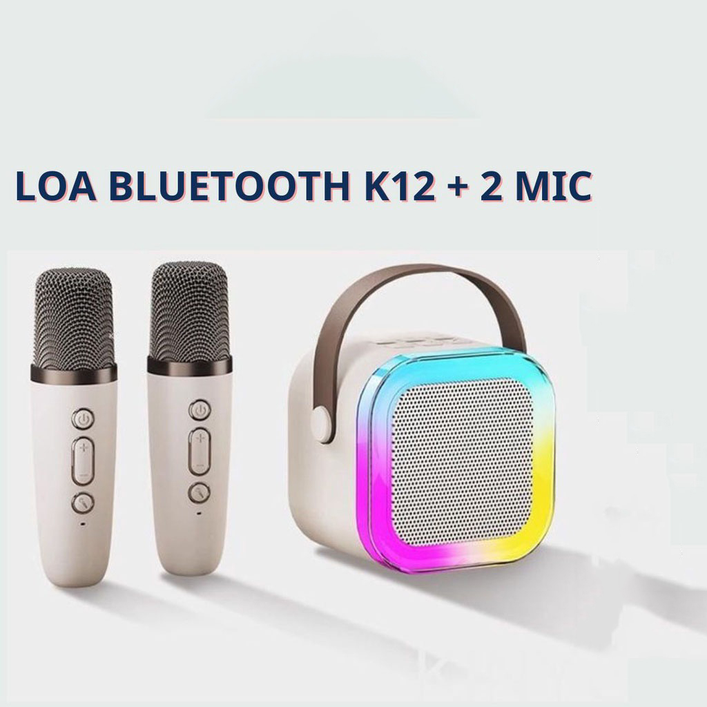 Loa bluetooth karaoke K12 kèm 2 micro không dây led RGB [BH 3 tháng]