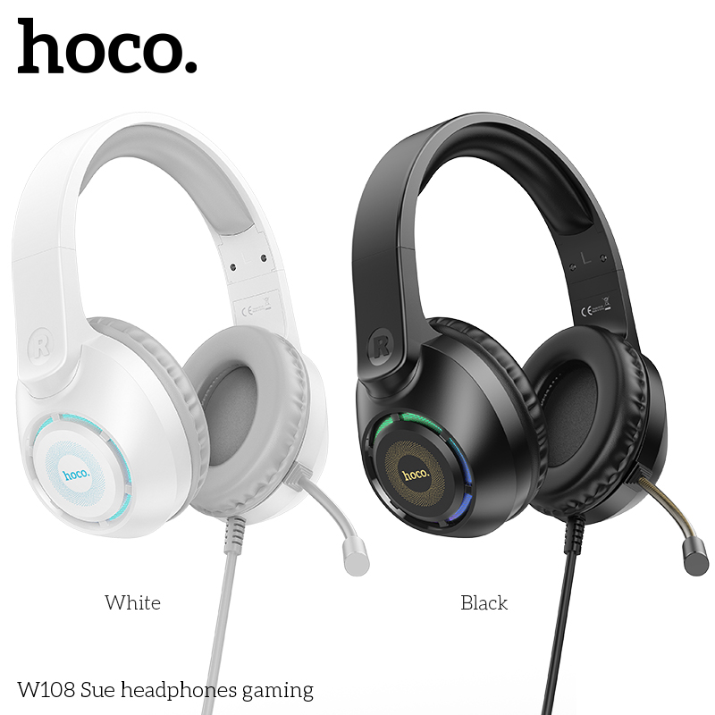 TAI NGHE CÓ DÂY 3.5 GAMING HOCO W108 KÈM MIC (1 JACK 3.5 1 JACK USB) HEADPHONE CHỤP TAI CÓ LED SIÊU ĐẸP SIÊU HAY [BH 1 NĂM]