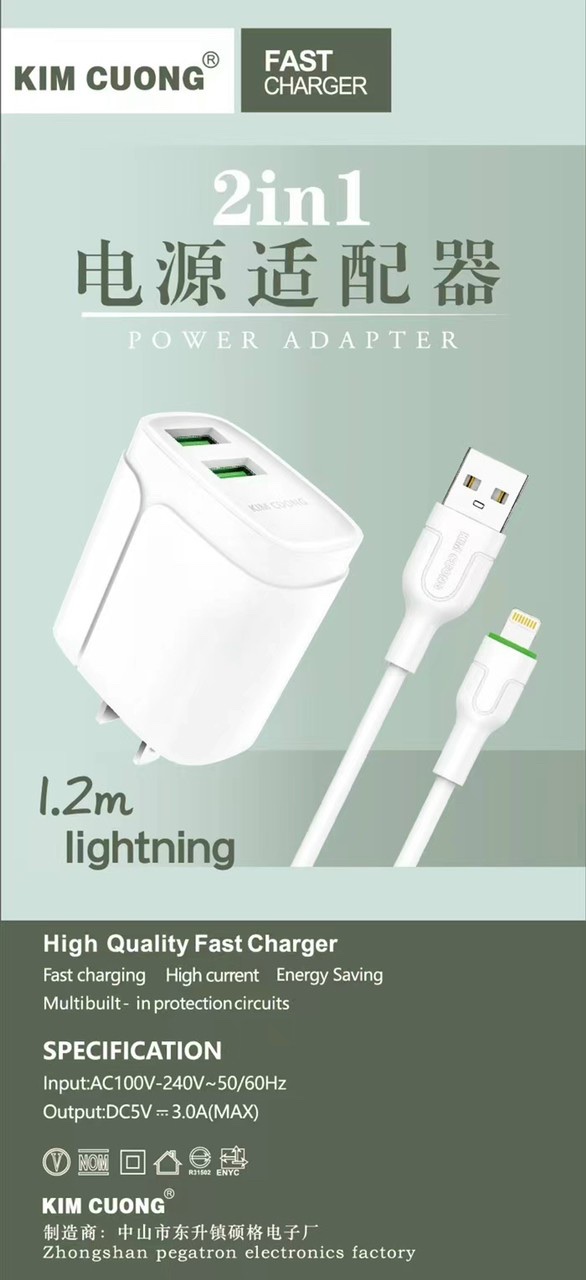 Bộ sạc nhanh 3A lightning Kim Cương 613i usb ra iPhone 2 cổng USB 2in1 1.2m chính hãng [BH 3 Tháng]