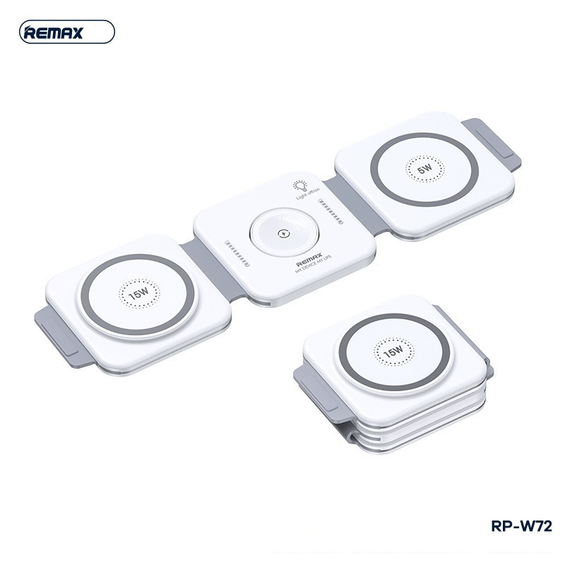 Bộ sạc, Đế sạc không dây sạc nhanh 22.5W Remax RP-W72 gấp gọn 3in1 (sạc iPhone, Apple Watch, Airpods) tiện lợi chính hãng [BH: 1 năm]