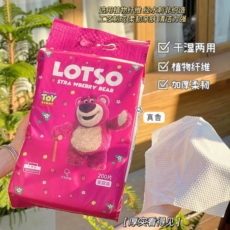 Gói khăn giấy lau đa năng gấu Strawberry Bear Losto 200 tờ (dạng treo rút trực tiếp, ko cần hộp đựng)