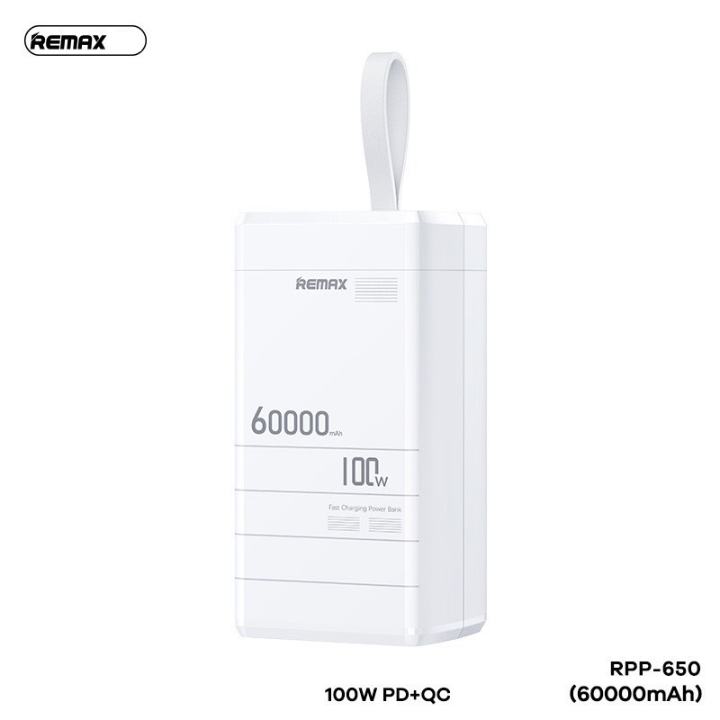 Pin sạc nhanh 100w REMAX RPP-650 60.000mAh dự phòng QC3.0+PD, sạc được Laptop chính hãng [BH: 1 NĂM]