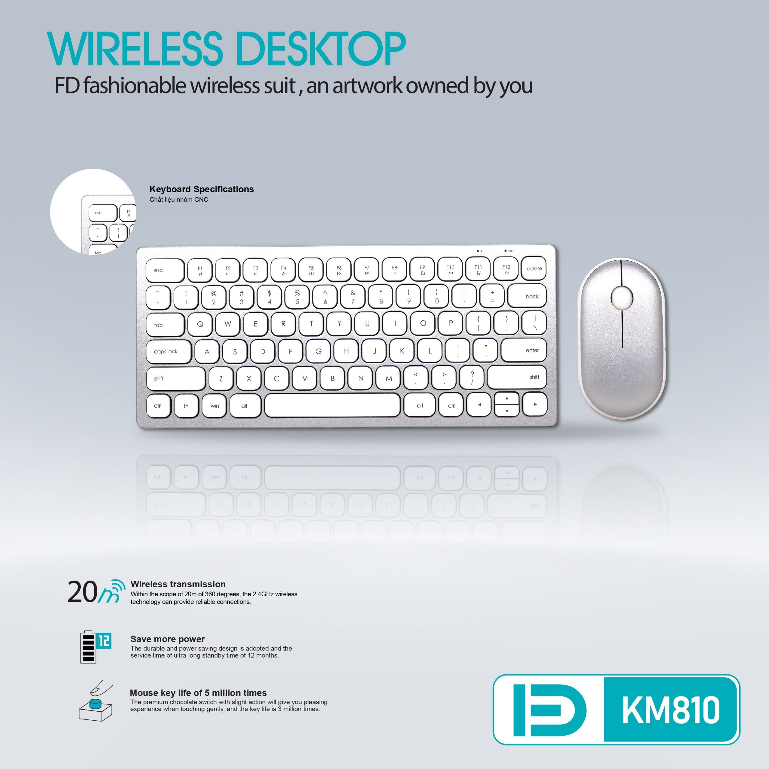 Combo bàn phím chuột không dây FD mini KM810 [BH 1 năm]