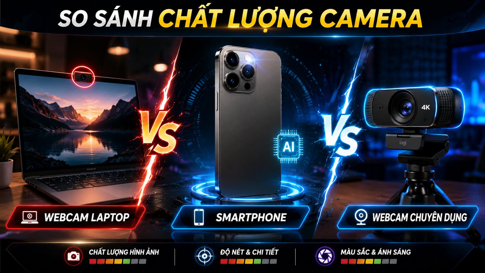 So Sánh Chất Lượng: Webcam Laptop vs Smartphone vs Webcam Chuyên Dụng