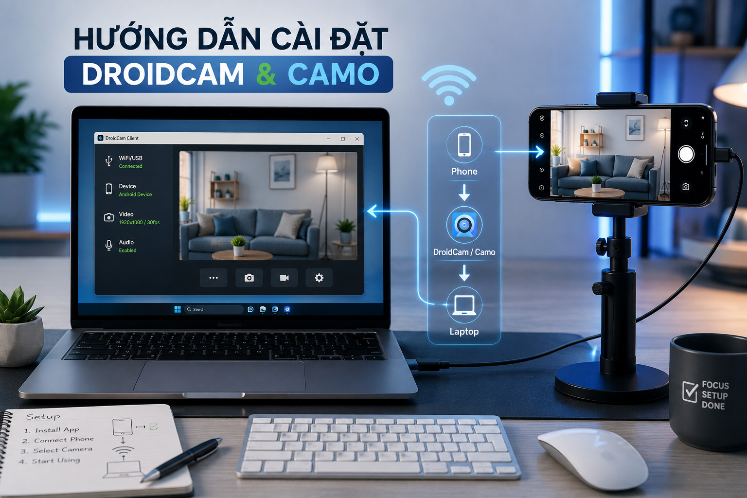Hướng Dẫn Chi Tiết Cách Cài Đặt (Ví dụ với DroidCam & Camo)