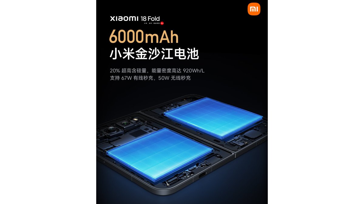 Pin Xiaomi 18 Fold lên tới 6.000 mAh