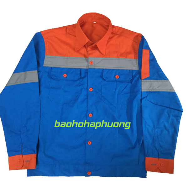 áo bảo hộ lao động màu xanh phối cam