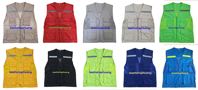 Áo gile bảo hộ phản quang vải kaki phối lưới mắt nhỏ