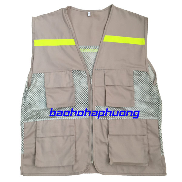 Áo gile bảo hộ lưới to màu be vàng vải kaki