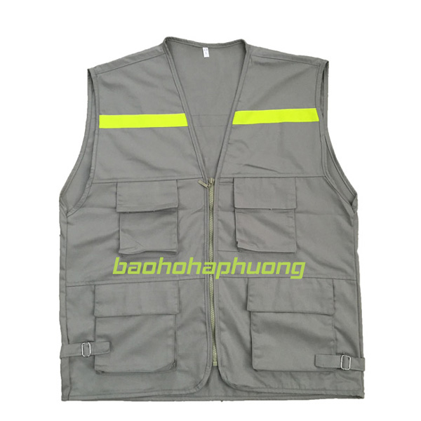 Áo gile phản quang vải kaki màu ghi