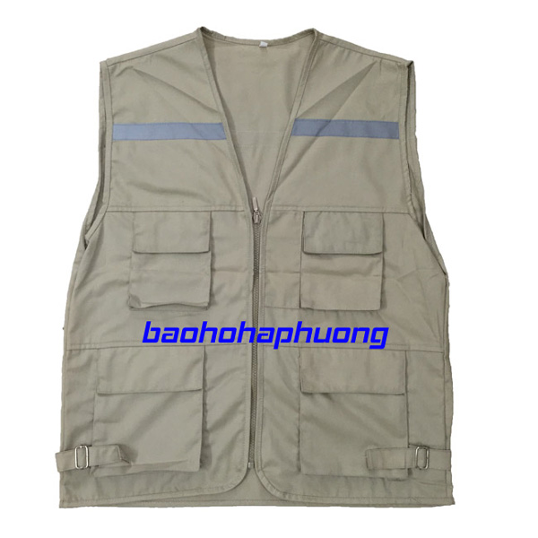áo gile phản quang vải kaki màu xi măng