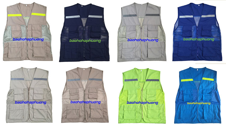 Áo gile túi hộp vải kaki phối lưới