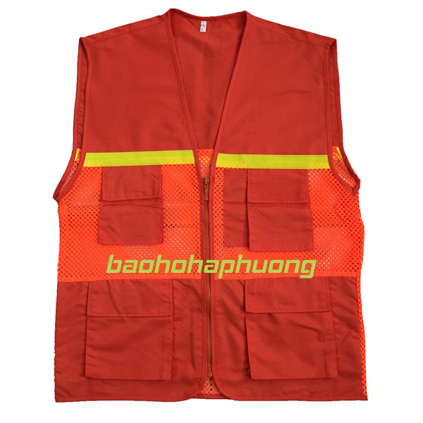 áo gile túi hộp gió lưới to màu cam