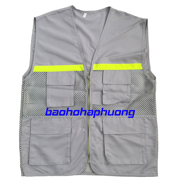 áo gile túi hộp gió lưới to màu ghi