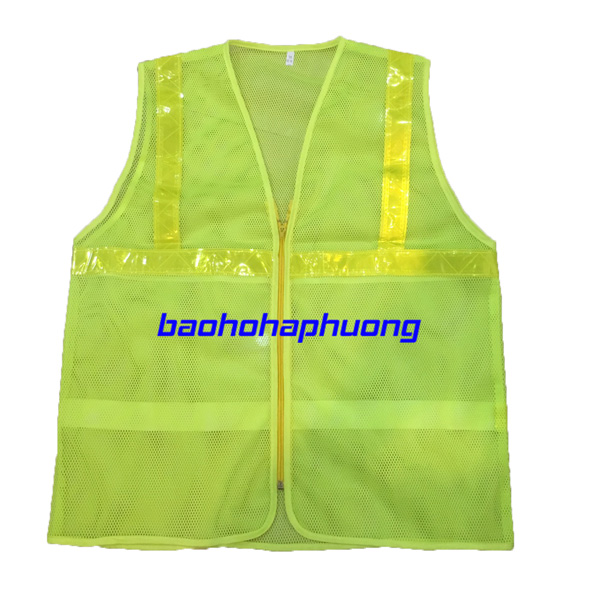 Áo lưới phản quang khóa kéo màu vàng chanh