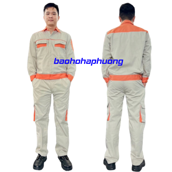 quần áo bảo hộ công nhân màu ghi phối cam
