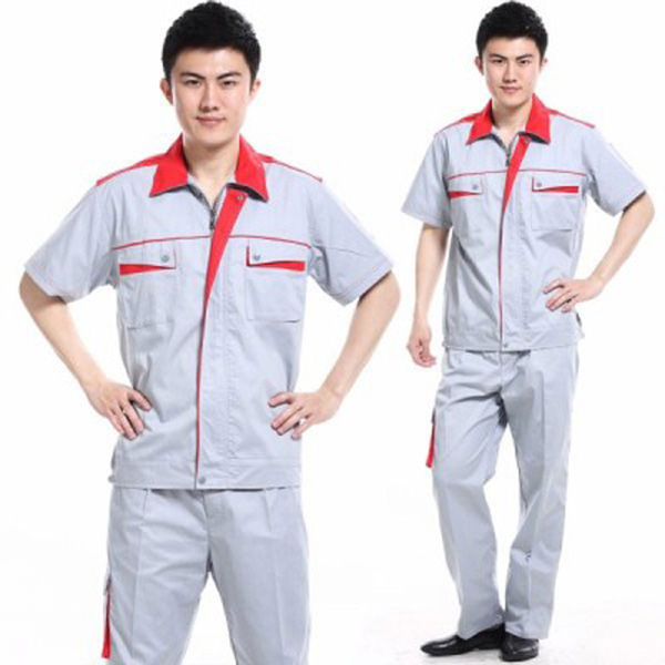 Quần Áo Bảo Hộ Kaki Cộc Tay Màu Ghi Phối Đỏ