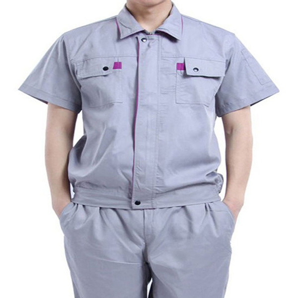 quần áo bảo hộ kaki cộc tay màu ghi sáng