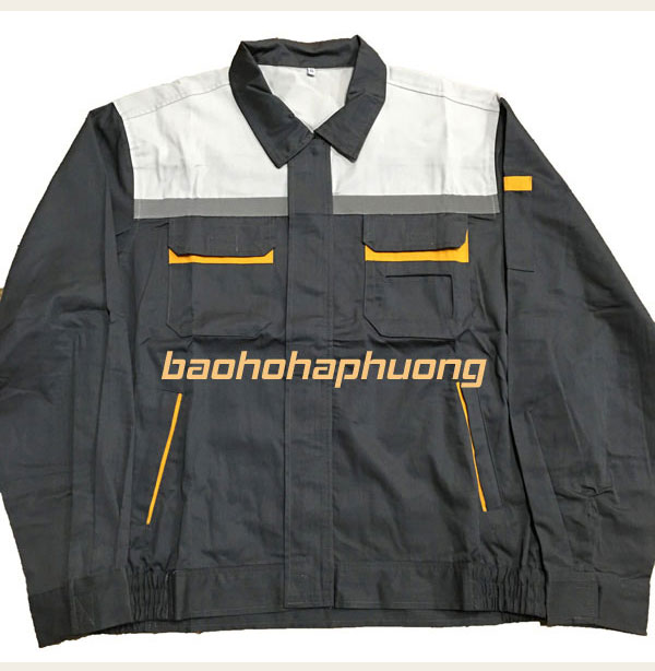 quần áo bảo hộ kaki màu chì phối trắng 1