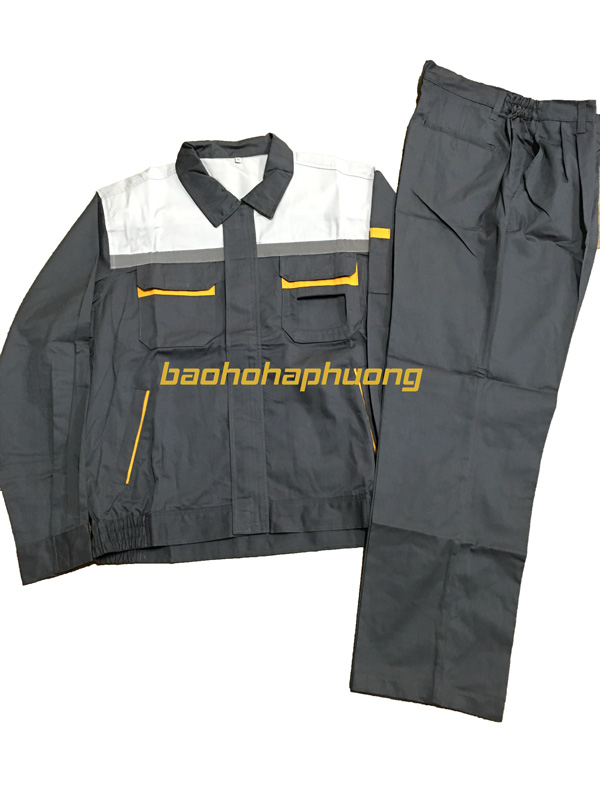 quần áo bảo hộ kaki màu chì phối trắng