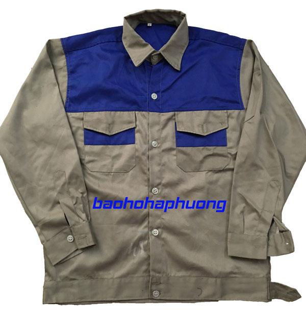 quần áo bảo hộ kaki màu chì phối xanh 1