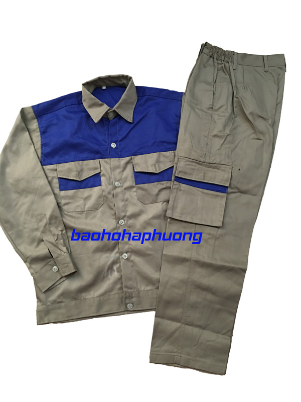 quần áo bảo hộ kaki màu chì phối xanh
