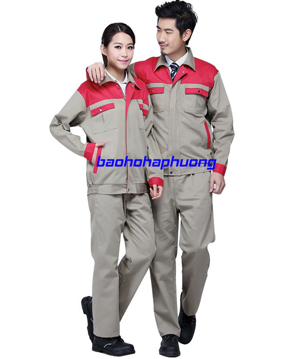 quần áo bảo hộ kỹ sư màu ghi phối đỏ