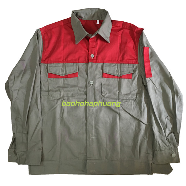 Quần áo bảo hộ lao động màu chì phối đỏ 1