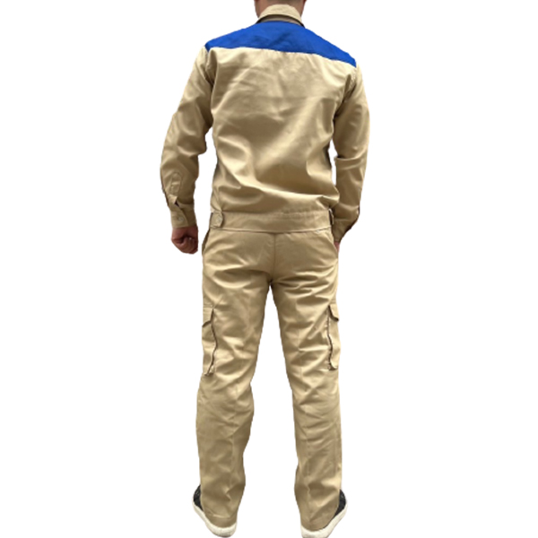 quần áo bảo hộ màu be vàng phối xanh 1