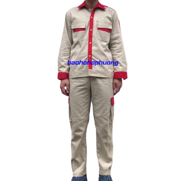 quần áo bảo hộ màu ghi phối đỏ