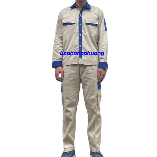 quần áo bảo hộ màu ghi phối xanh