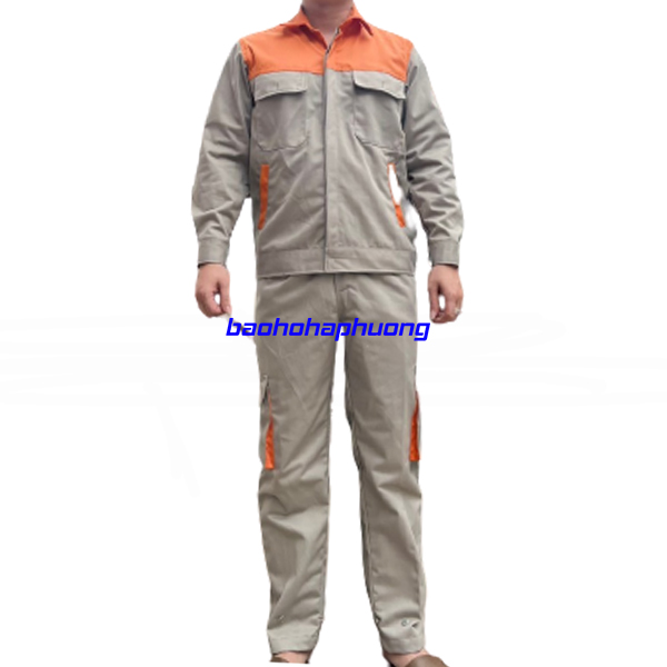quần áo kỹ sư công trình màu ghi phối cam