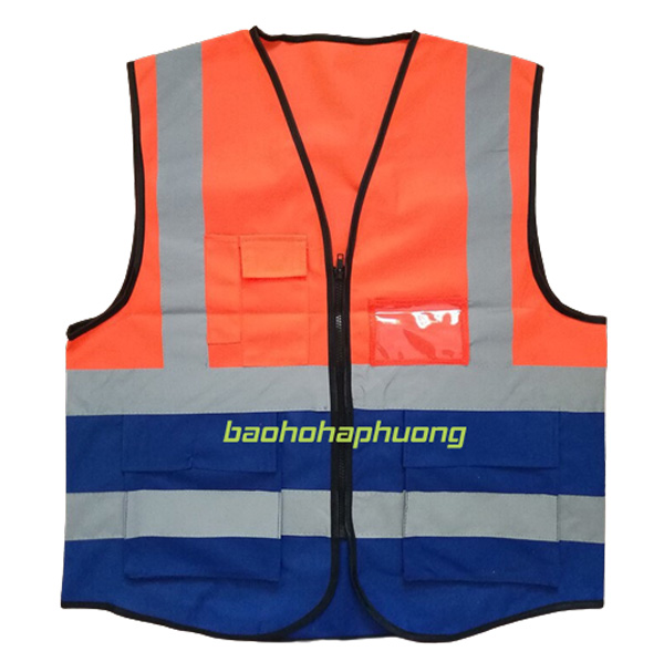 áo gile phản quang có túi thẻ cam phối xanh