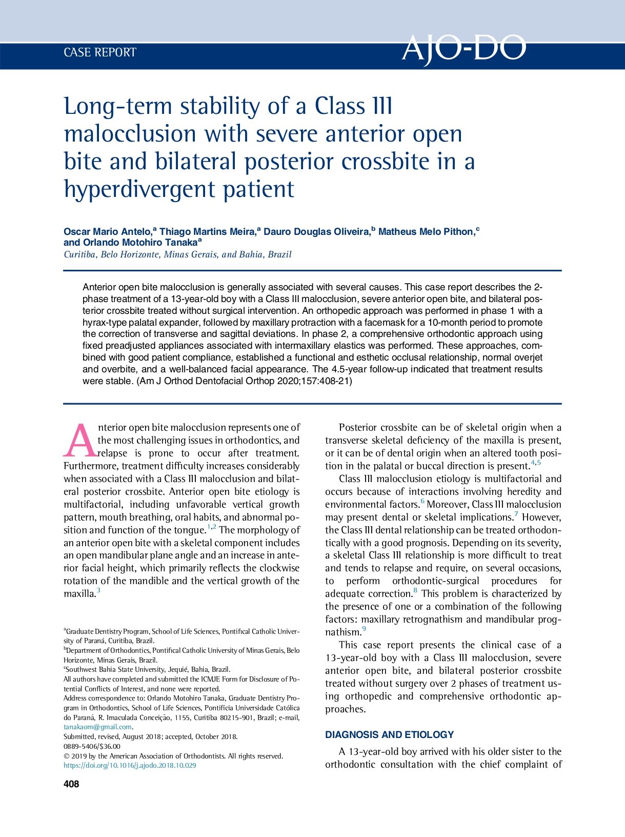 Tính ổn định lâu dài sau điều trị của ca sai khớp cắn hạng III với cắn hở nặng phía trước và cắn chéo răng sau hai bên trên bệnh nhân góc mở
