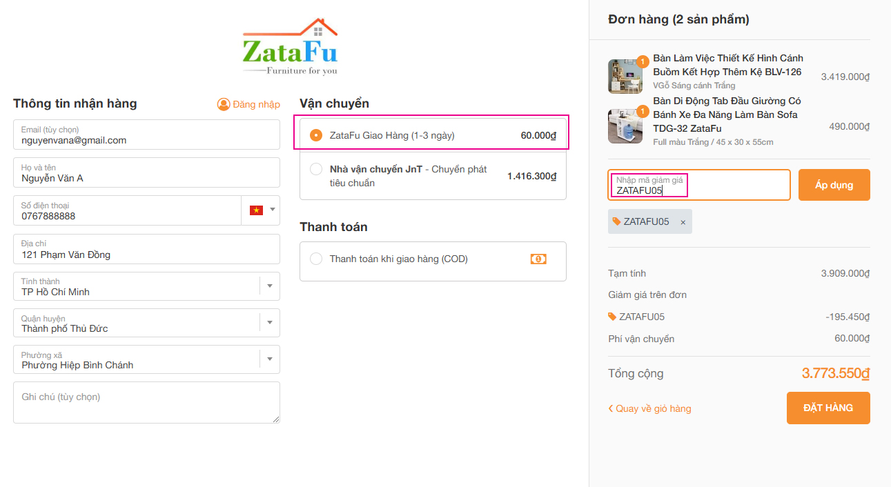 hướng dẫn mua hàng nội thất gỗ ZataFu