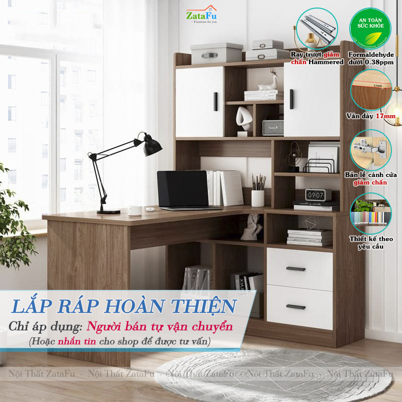 Bàn Làm Việc Chữ L Nhiều Ngăn Kết Hợp Tủ Sách Hiện Đại BLV-146 ZataFu